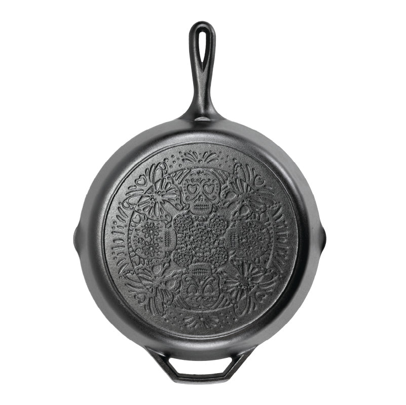 12 Inch Seasoned Cast Iron Butterfly Sugar Skull Skillet - Image 2